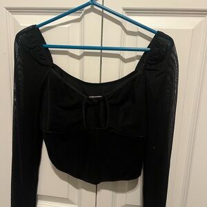 SHEIN Black Mesh Long Sleeve Crop Top